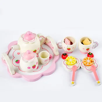 1 סט ילדים, כלי תה צעצועי עץ, כלי תה צעצועים סימולציה ורוד, כלי תה צעצועי עץ צעצועי ילדים (אביזרים צבע אקראי)