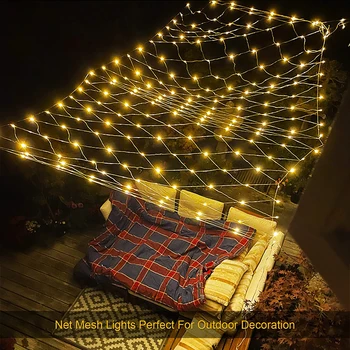 3M-ה-m 54 LED חיצונית דייג נטו חג מולד פיות אורות לויה גן רחוב גרלנד וילון החתונה עץ הרמדאן קישוט 2023