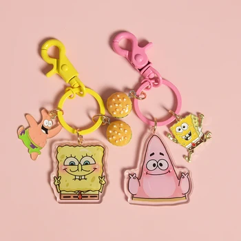 Kawaii Spongebobs פטריק סטאר Squidward Tentacles קריקטורה חמוד המבורגר מחזיק מפתחות קסם אנימה צעצועים קטיפה על מתנת יום הולדת ילדה