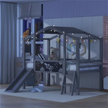 מיטת קומותיים עם סולם המגלשה בבית במיטה עם הלוח ואור רצועה על הגג קל להרכבה עבור ריהוט חדר שינה
