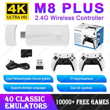 M8 Plus נייד וידאו, קונסולת משחק 4K 2.4 G Wireless שליטה אלחוטית רטרו קלאסי וידאו, קונסולת משחק, כולל 10000+ משחקים