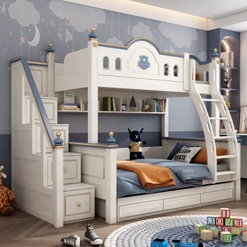 האמריקאי מיטה זוגית, קומותיים עץ למיטה נורדי ילדים מיטת קומותיים מעץ מלא מיטה שני גובה מתכוונן למיטה