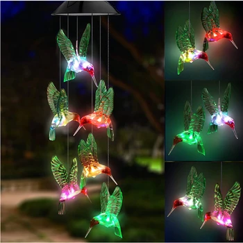 חדש חיצונית סולארית פעמון הרוח אור LED צבעוני שיפוע יונק הדבש פרפר חצר פעמוני רוח חג המולד מתנת