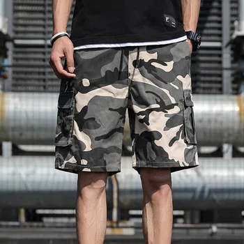 הסוואה מכנסיים קצרים של הגברים קיץ בחוץ מזדמן Oversize ספורט מכנסיים עם ריבוי כיסים ספורט לעבוד זכר גזעי בגדים