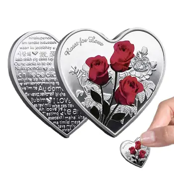 רוז מטבע זכרון רוז בצורת לב אוהב מטבע המזל כמה בצורת לב-אוסף מטבעות, מטבע המזל מתנה ליום האהבה