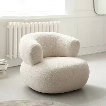 נורדי עיצוב פשוט הסלון יצירתי בצורת U ספה מרפסת חדר שינה לבן קטן מזדמן כבש קטיפה יחיד ספה כסא
