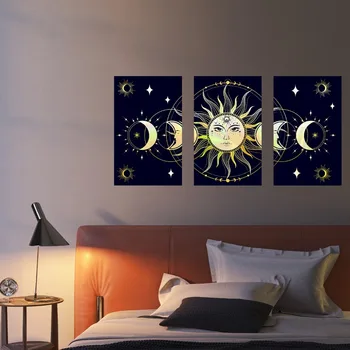 הזהב השחור השמש והירח מנדלה מדבקות קיר חדר השינה, הסלון רקע הבית עיצוב פנים פוסטר מדבקות קיר אמנות