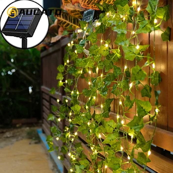 השמש פיות אורות סולארית עלה ירוק אורות מחרוזת צמחים מלאכותיים גפן LED מחרוזת גרלנד תלוי בגינה מסיבת החתונה.