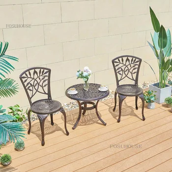 מודרני מינימליסטי מתכת גן כסאות חיצוני חצר הפנאי בגינה, שולחן כיסא סט אלומיניום פשוטה המרפסת שולחנות כיסאות B