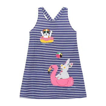 XZ5431 2023 אופנה לילדים שמלת קיץ סרוגים כותנה קריקטורה רקמה ארנב גופיה חמודה הבנות להתלבש